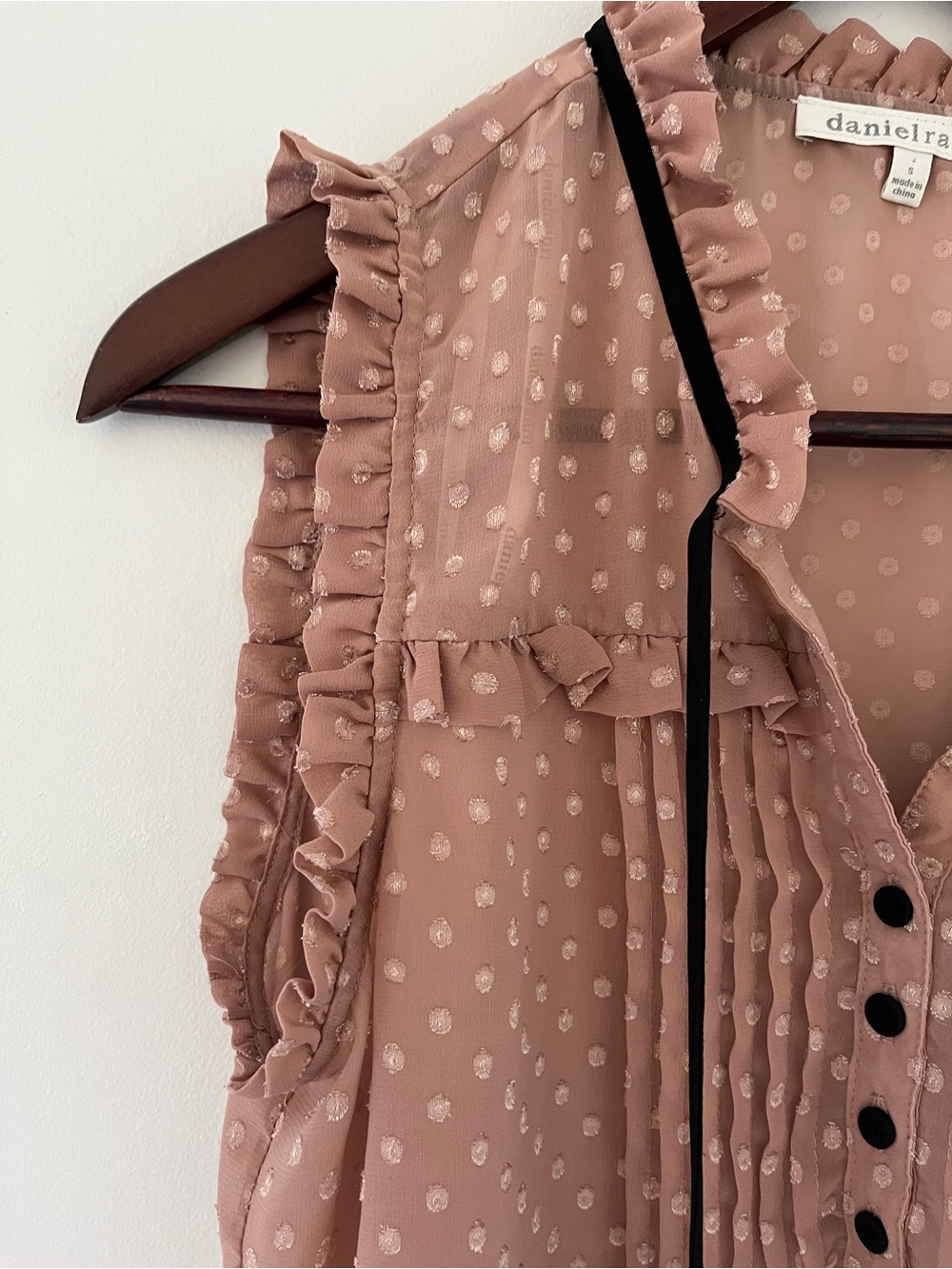 Daniel Rainn Tan Semi Sheer Blouse S Ruffle & Pleat Detail - Picture 2 of 7